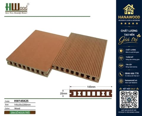 Sàn Hồ Bơi Gỗ Nhựa Ngoài Trời Hwood HW145K25 Wood