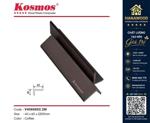 Nẹp góc V WPC Coffee (nâu cà phê) 40 x 60 x 2200mm