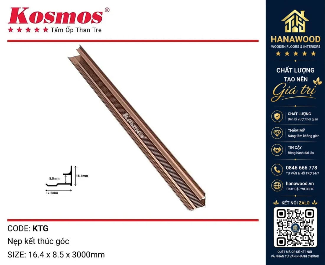 Hình ảnh Nẹp Kết Thúc Góc Tấm Ốp Than Tre Kosmos Màu Sâm Panh