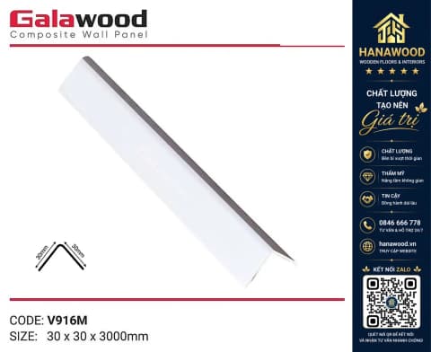 Nẹp Góc V nhựa giả gỗ Galawood Trắng 25 x 25 x 3000mm