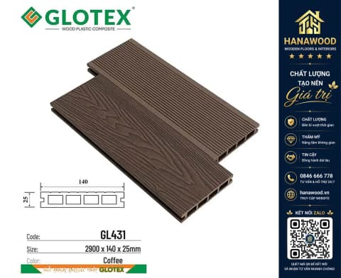 Hình ảnh Sàn Gỗ Nhựa Ngoài Trời Composite Glotex GL431 Coffee Lỗ Vuông