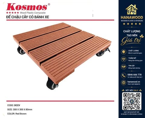 Đế Lót Chậu Cây Có Bánh Xe Gỗ Nhựa Ngoài Trời Kosmos Vuông Red Brown