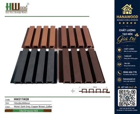 Ốp Tường Lam Sóng Gỗ Nhựa Ngoài Trời Hwood HW211W28