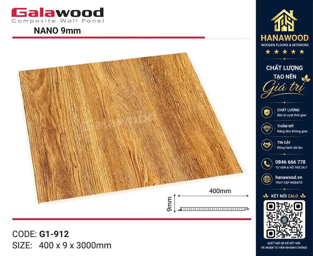 Tấm Nhựa Ốp Tường Nano Giả Gỗ Galawood G1-912