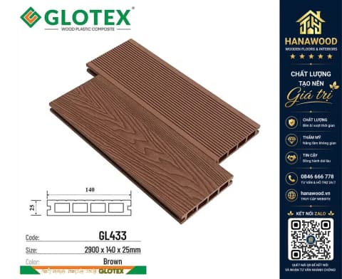 Hình ảnh Lót Sàn Gỗ Nhựa Ngoài Trời Glotex Lỗ Vuông GL433 Brown