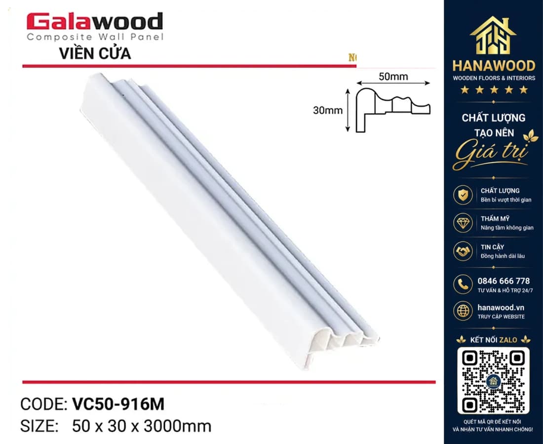 Phào Viền Cửa Trang Trí nhựa giả gỗ Galawood mã CL60-916M 60 x 18 x 3000 mm