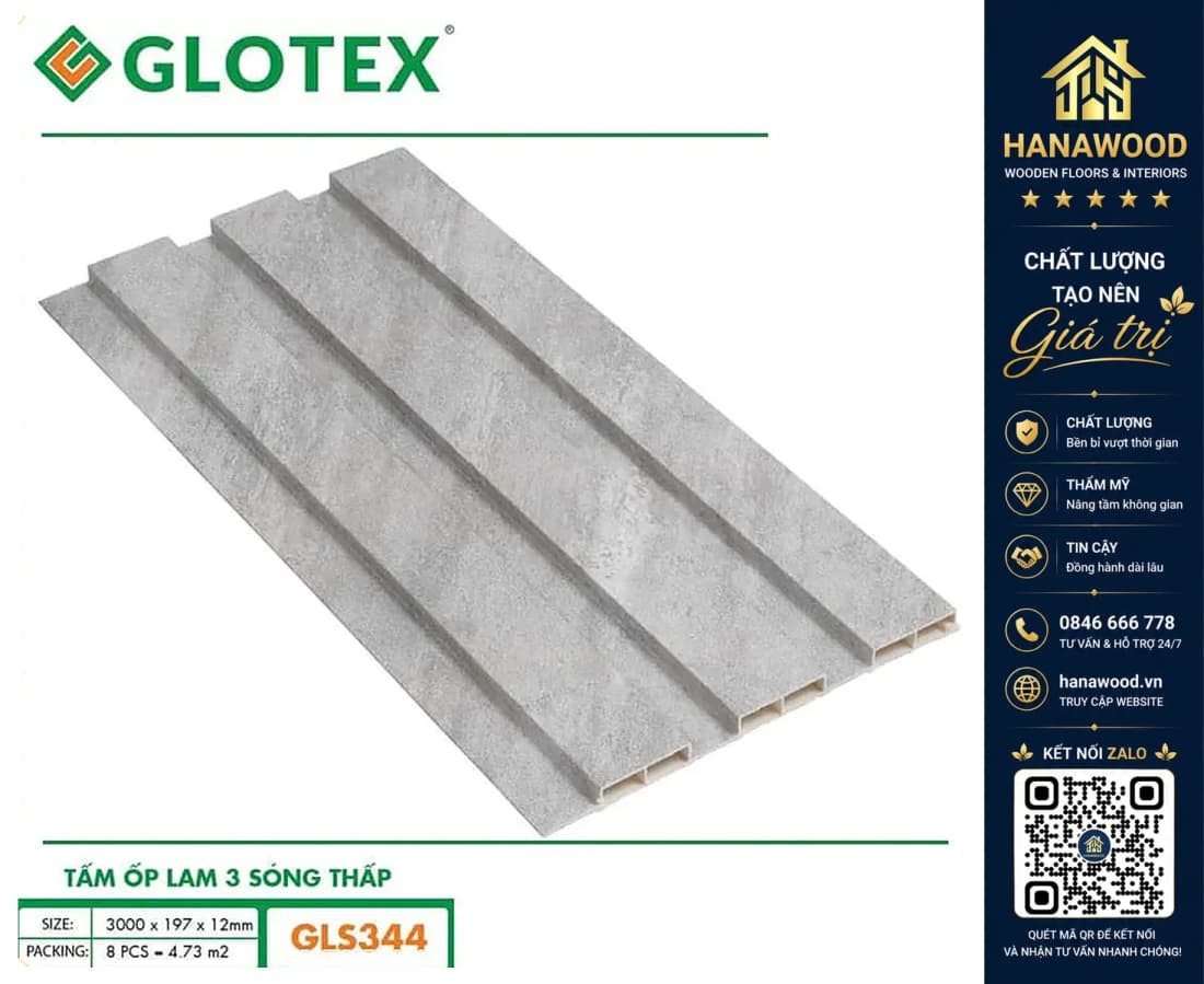 Hình ảnh Tấm Nhựa Ốp Tường Lam 3 Sóng Giả Vân Bê Tông Glotex GLS344