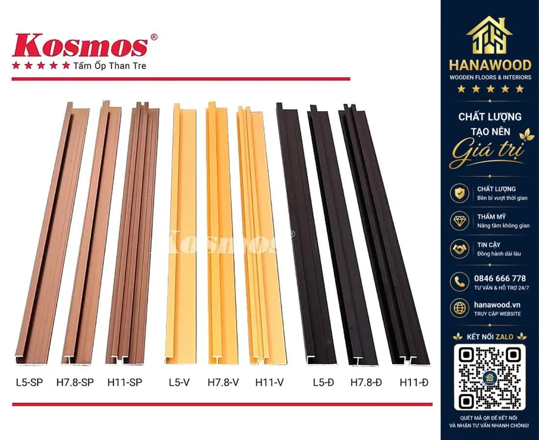 Hình ảnh Phụ Kiện Nẹp Nhôm Tấm Ốp Than Tre Kosmos 5mm