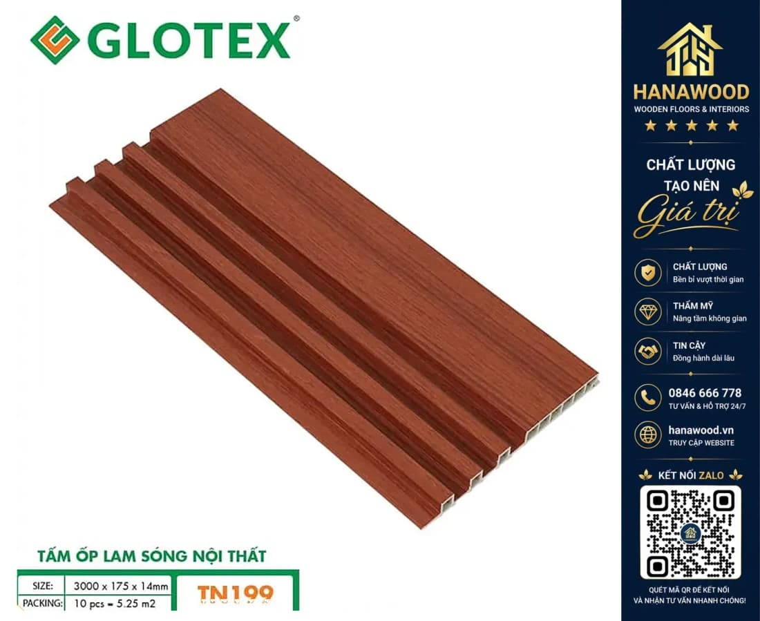 Hình ảnh Tấm Nhựa Ốp Tường Lam Sóng Nhựa Giả Gỗ Glotex TN199
