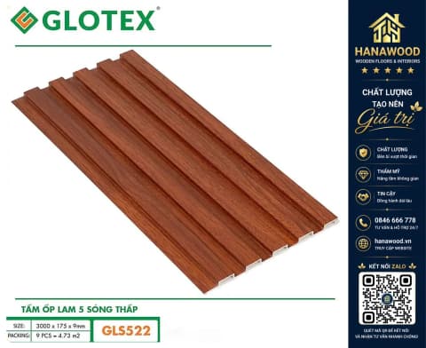 Hình ảnh Tấm Nhựa Lam 5 Sóng Giả Gỗ Ốp Trần Glotex GLS522