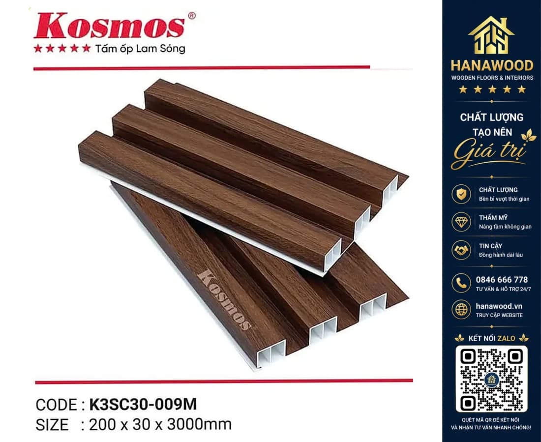 Hình ảnh Tấm Nhựa Ốp Tường Lam Sóng Giả Gỗ Kosmos K3SC30-009M