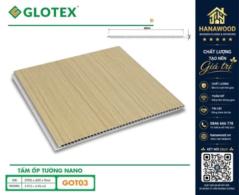 Tấm Nhựa Ốp Trần Nano Giả Gỗ Glotex GOT03