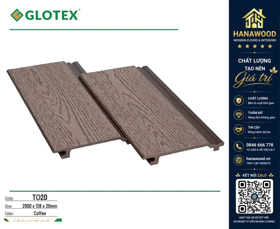 Gỗ Nhựa Ngoài Trời Ốp Ban Công Glotex TO2D Coffee
