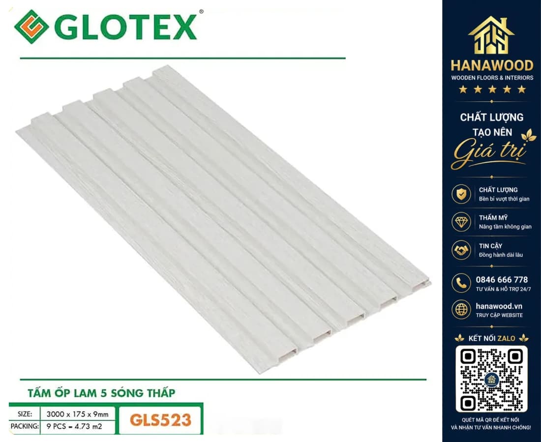 Hình ảnh Tấm Nhựa Lam 5 Sóng Giả Gỗ Ốp Tường Glotex GLS523