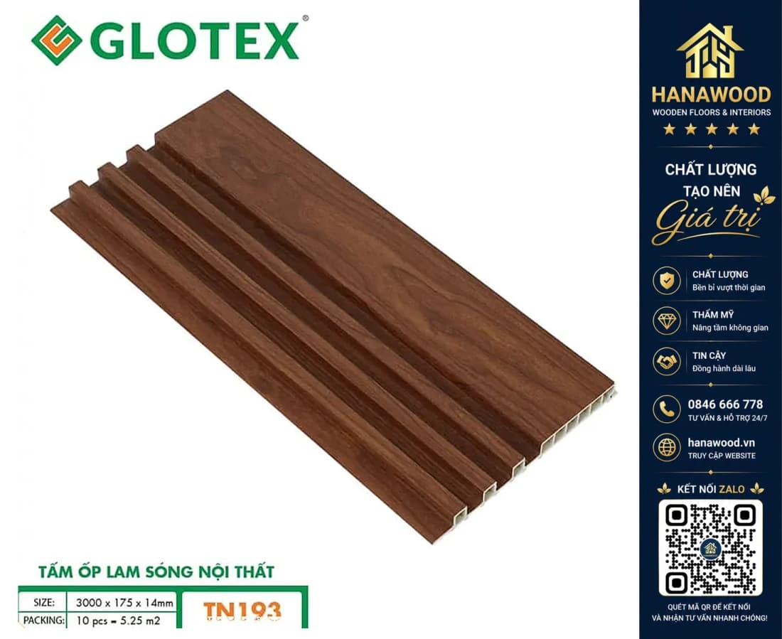 Hình ảnh Tấm Nhựa Ốp Trần Lam Sóng Vân Gỗ Glotex TN193