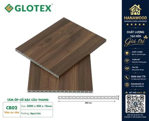 Cổ Bậc Cầu Thang Nhựa PVC Vân Gỗ Glotex CB02