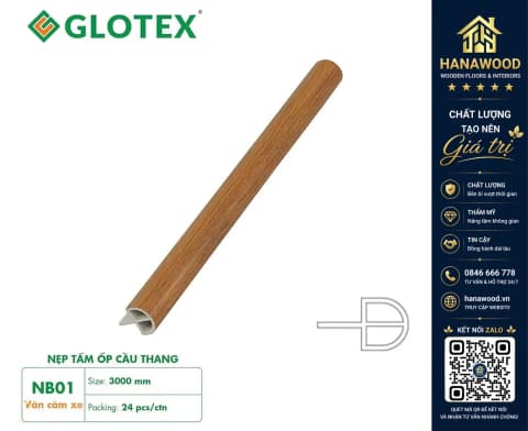 Nẹp Bậc Cầu Thang Nhựa Giả Gỗ Glotex NB01