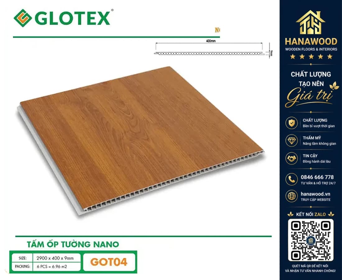 Ốp Tường Ốp Trần Nano Nhựa Giả Gỗ Glotex GOT04