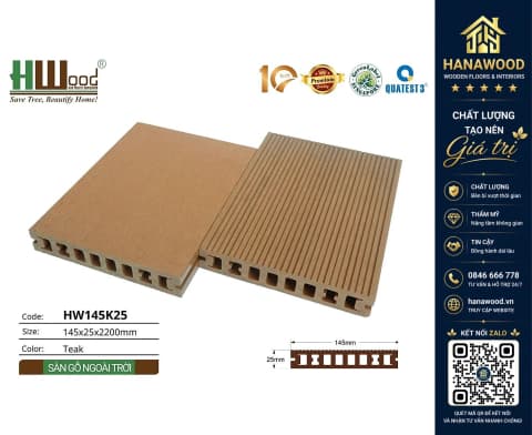 Sàn Gỗ Nhựa Ngoài Trời Hwood HW145K25 Teak