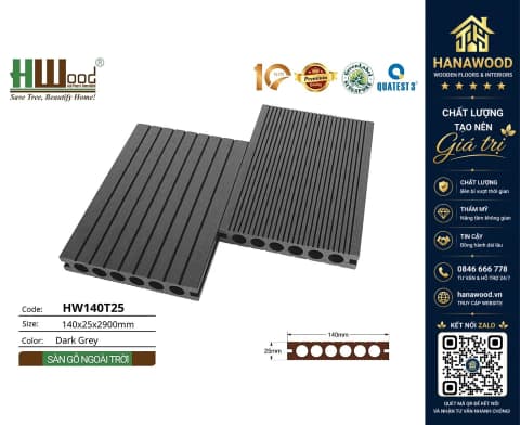 Hình ảnh Sàn Hồ Bơi Gỗ Nhựa Ngoài Trời Lỗ Tròn Hwood HW140T25-Dark Grey