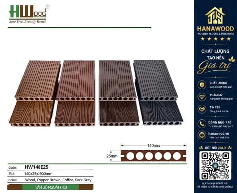 Hình ảnh Sàn Gỗ Nhựa Ngoài Trời Lỗ Tròn Hwood HW140E25