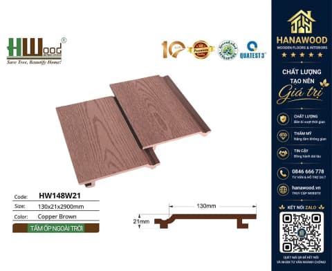 Ốp Tường Gỗ Nhựa Ngoài Trời Hwood HW148W21 Copper Brown