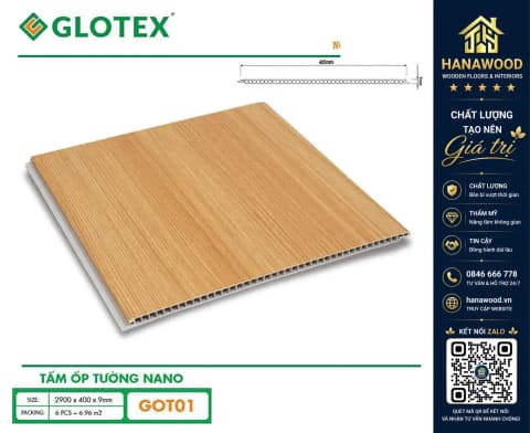 Tấm Nhựa Ốp Tường Nano Giả Gỗ Glotex GOT01