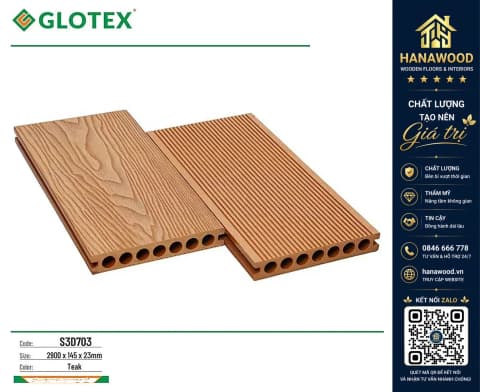 Lót Sàn Gỗ Nhựa Ngoài Trời Glotex S3D703 Teak