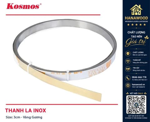 Thanh Nẹp La Inox 201 Màu Vàng Gương Kosmos 3cm