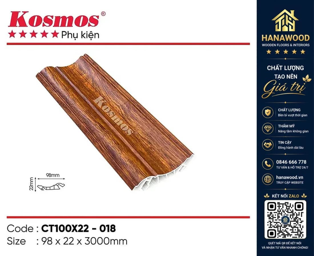 Phào cổ trần nhựa giả gỗ Kosmos Giả Gỗ 98 x 22 x 3000 mm