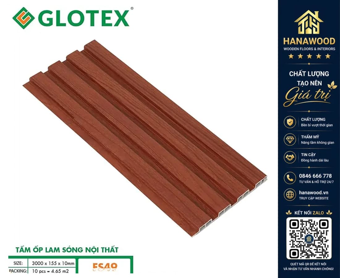 Hình ảnh Tấm Ốp Tường Lam Sóng Nhựa Giả Gỗ Glotex FS49