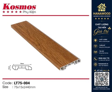 Len chân tường nhựa giả gỗ Kosmos Giả Gỗ 75 x 15 x 3000 mm
