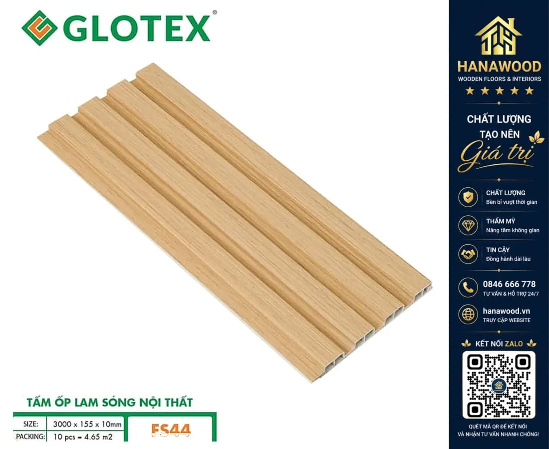 Hình ảnh Tấm Nhựa Lam Sóng Giả Gỗ Ốp Tường Glotex FS44