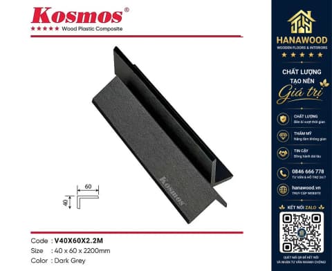 Nẹp góc V WPC Dark Grey (xám đậm) 40 x 60 x 2200mm