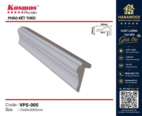 Phào kết thúc trang trí nhựa giả gỗ Kosmos mã VPS-005 (Lam Sóng Nano) 15 x 60 x 3000mm