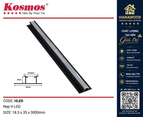 Hình ảnh Nẹp H LED Nối Tấm Ốp Than Tre Kosmos HLED Đen