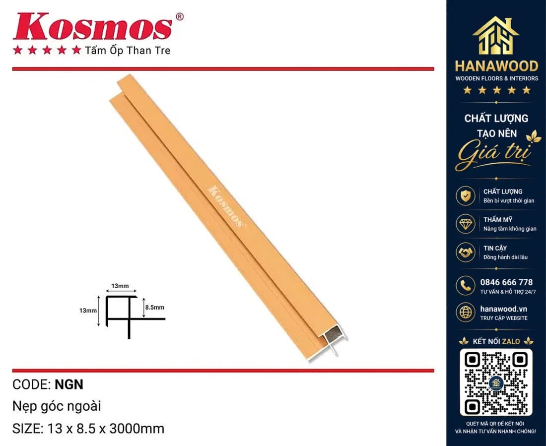 Hình ảnh Nẹp Góc Ngoài Tấm Ốp Than Tre Kosmos Màu Vàng