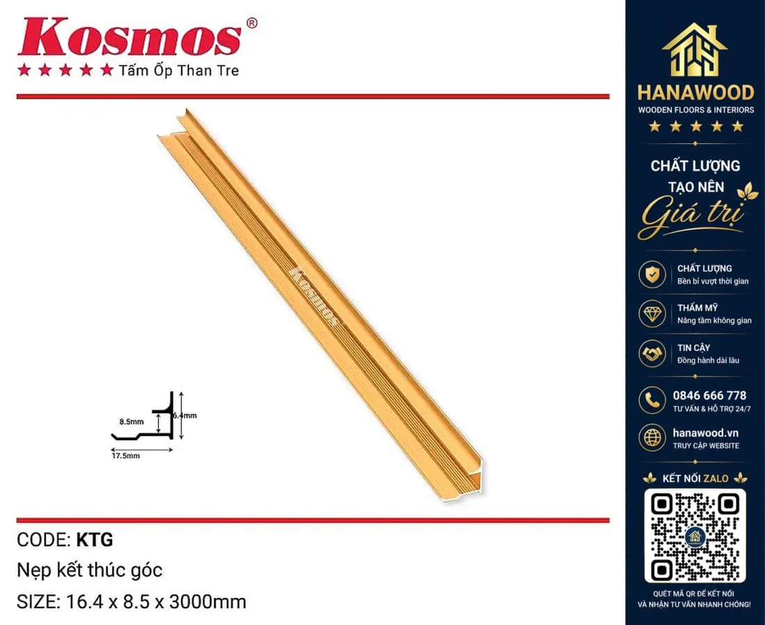 Hình ảnh Nẹp Kết Thúc Góc Tấm Ốp Than Tre Kosmos Màu Vàng