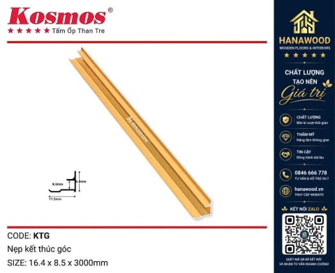 Hình ảnh Nẹp Kết Thúc Góc Tấm Ốp Than Tre Kosmos Màu Vàng