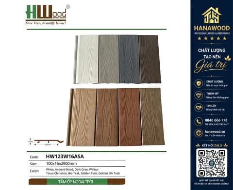 Tấm Ốp Gỗ Nhựa Ngoài Trời Phủ ASA Hwood HW123W16ASA
