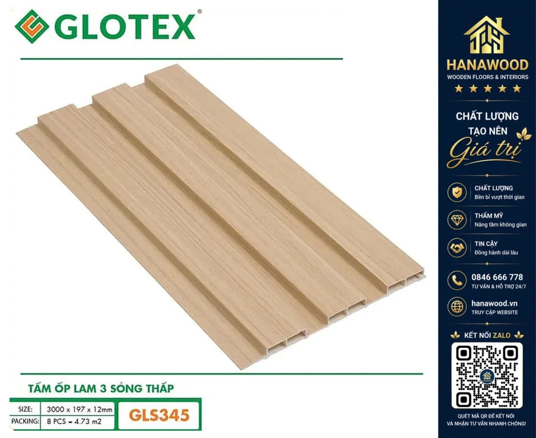 Hình ảnh Tấm Nhựa Ốp Tường Lam Sóng Giả Gỗ Glotex GLS345