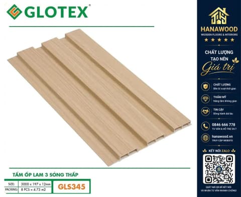 Hình ảnh Tấm Nhựa Ốp Tường Lam Sóng Giả Gỗ Glotex GLS345