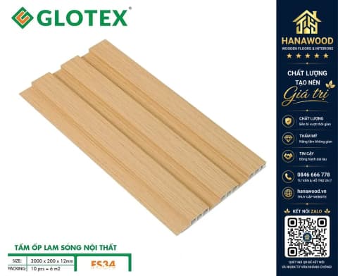 Tấm Ốp Tường Trần Lam Sóng Nhựa Giả Gỗ Glotex FS34