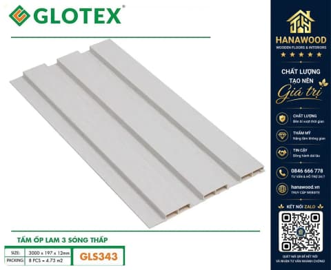 Hình ảnh Tấm Ốp Lam 3 Sóng Thấp Nhựa Giả Gỗ Glotex GLS343