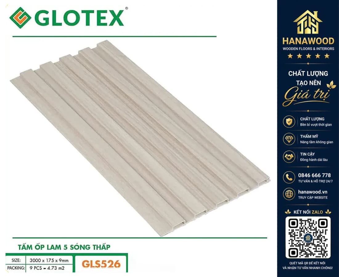 Hình ảnh Tấm Nhựa Ốp Trần Lam Sóng Giả Gỗ Glotex GLS526
