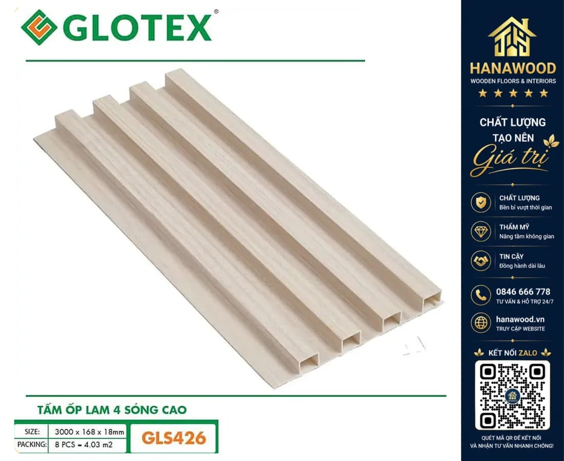Hình ảnh Tấm Lam 4 Sóng Cao Giả Gỗ Nhựa Glotex GLS426
