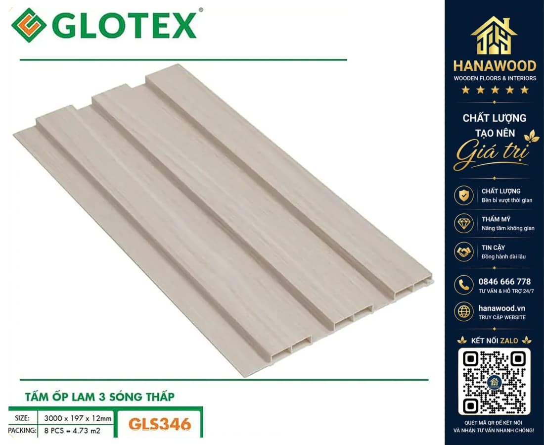 Hình ảnh Tấm Nhựa Lam Sóng Giả Gỗ Ốp Tường Glotex GLS346