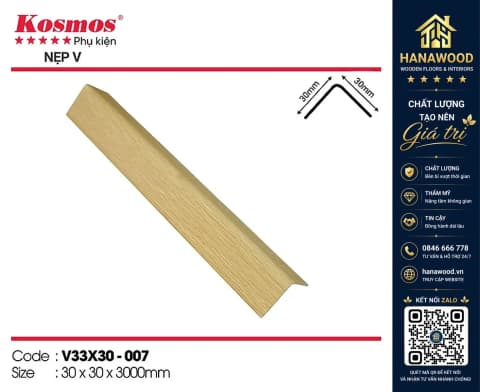 Nẹp góc V nhựa giả gỗ Kosmos Giả Gỗ 30 x 30 x 3000 mm