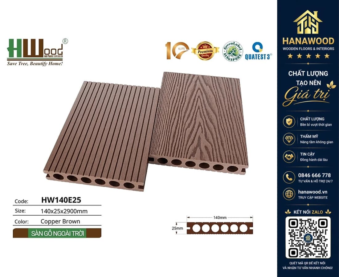 Hình ảnh Sàn Hồ Bơi Ngoài Trời Lỗ Tròn Hwood HW140E25 Copper Brown