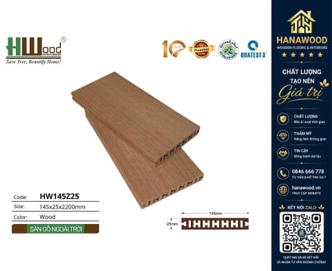 Sàn Sân Vườn Gỗ Nhựa Ngoài Trời Hwood HW145Z25 Wood